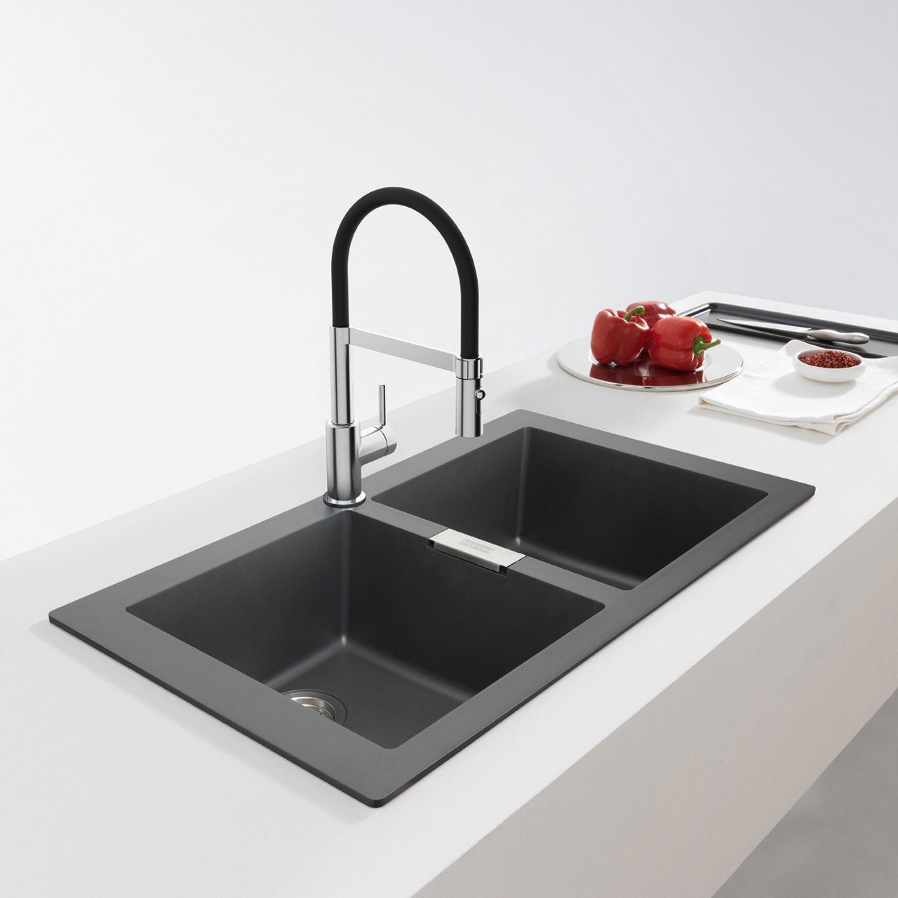 Matte black sinks and taps